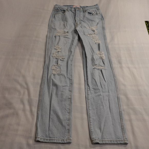 REVICE Denim - Revice jeans high rise straight distressed women's 28 light wash denim P255